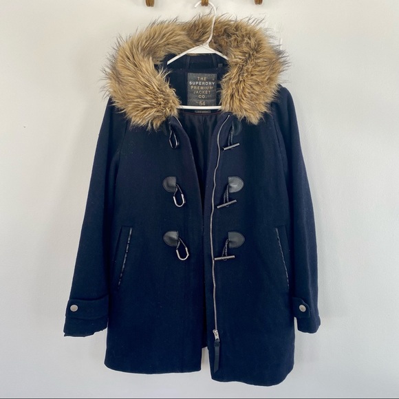 Brooklyn Wool Duffle Coat Faux Fur Hood 